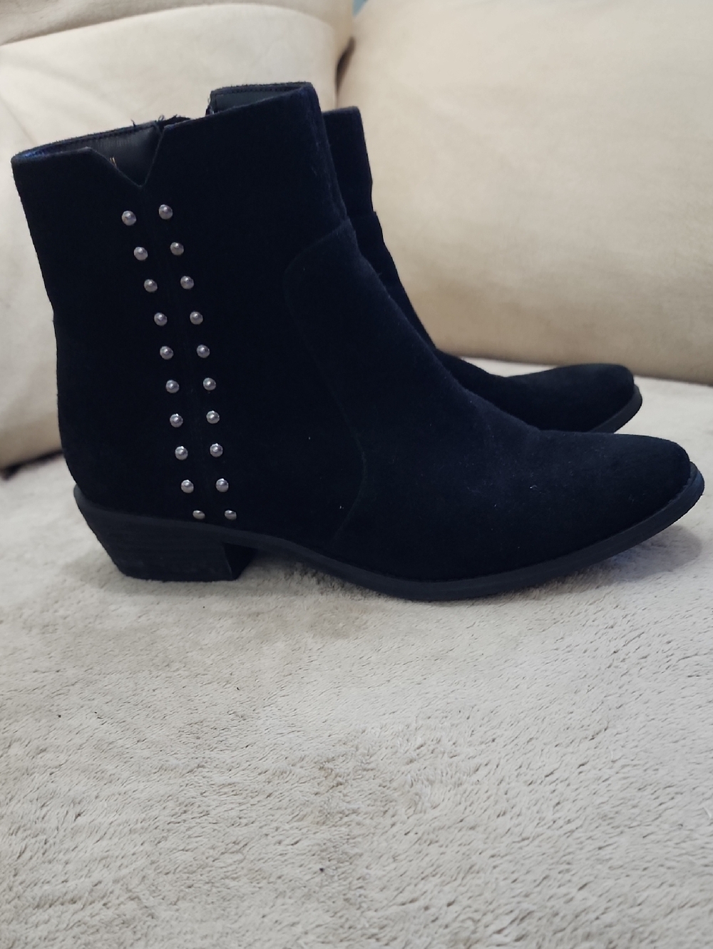 Women's Black Suede Ankle Boots with Stud Detail